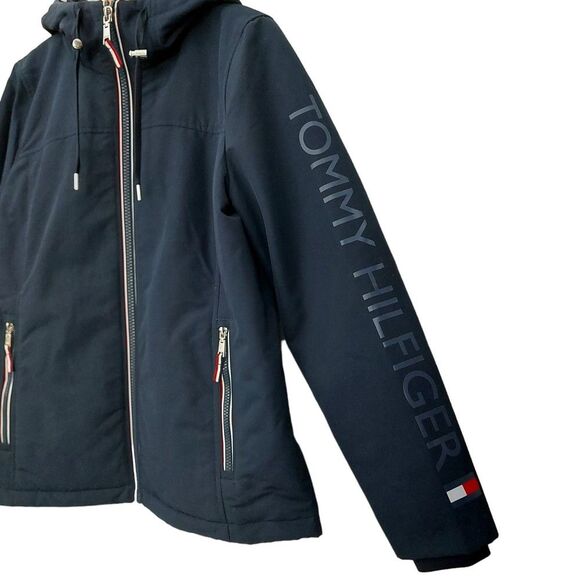 Tommy Hilfiger Soft Shell Jacket Womens Medium Navy Fleece Lined Wind Resistant - Picture 4 of 12